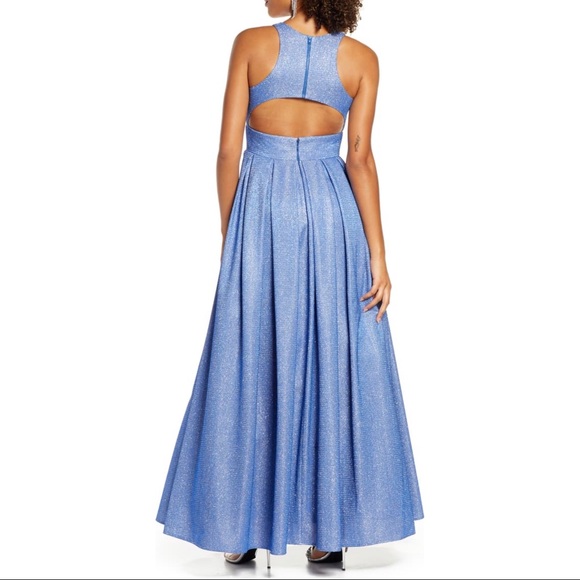 NWT Morgan & Co Blue Glitter Shimmer Pleated Gown - Picture 2 of 16